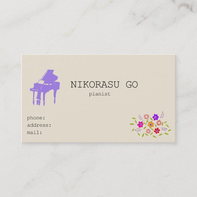 Tarjeta De Visita Flower pianist (Anverso)