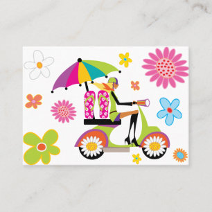 Tarjeta De Visita Flower Power Business Card Scooter Chica Flip Flop