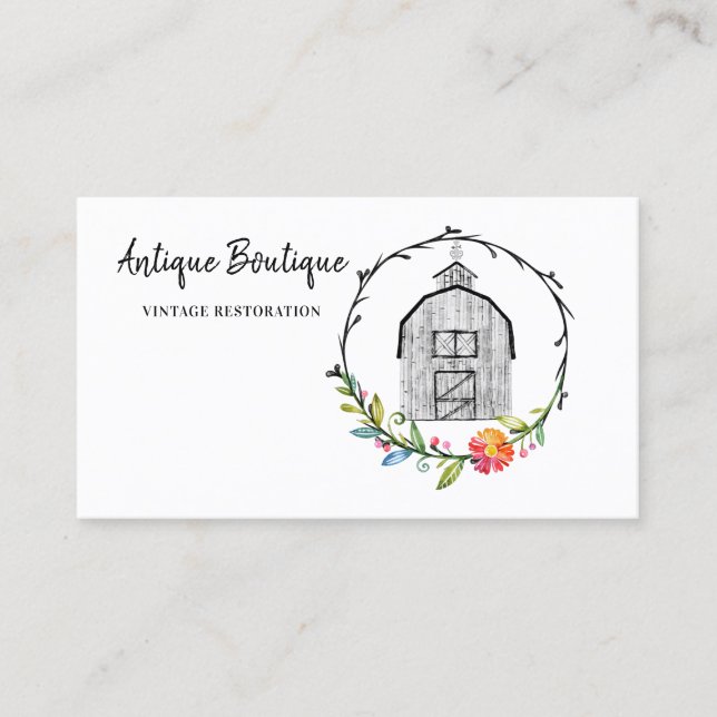 Tarjeta De Visita Flower Wreath Barn Antigua Farm Business Card (Anverso)