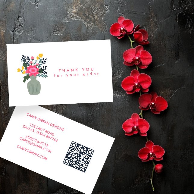 Tarjeta De Visita FLOWVASE QR Pedido de código Gracias Personalizado (FLOWER VASE QR Code Order Thank You Custom Business Card
)