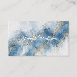 Tarjeta De Visita Flujo abstracto elegante azul dorado brillo