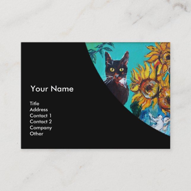 Tarjeta De Visita FLUJOS CON GATO NEGRO MONOGRAMA Azul Amarillo (Anverso)