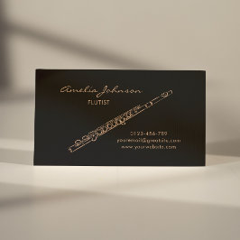 Tarjeta De Visita Flute Black & Gold Elegant