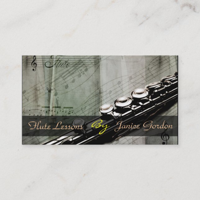 Tarjeta De Visita Flute Lessons Instrumental Music Instructor Busine (Anverso)