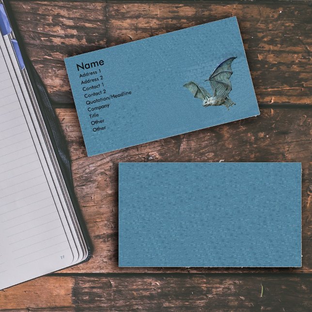Tarjeta De Visita Flying 3d Blue Bat (White faced flying blue spooky bat on mottled blue business cards.)