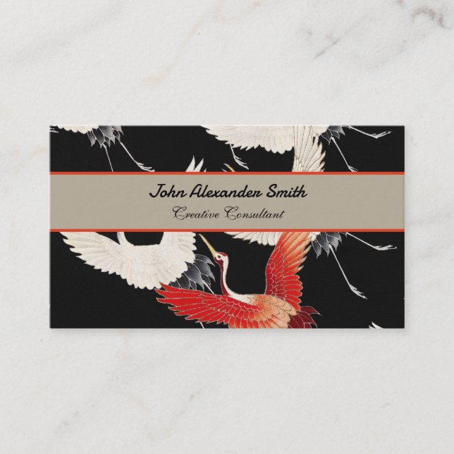 Tarjeta De Visita Flying Cranes Japanese Bird Kimono Art (Anverso)