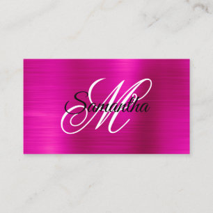 Tarjeta De Visita Foil Monograma Elegante Rosa Caliente Metálico