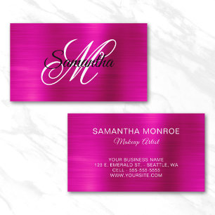 Tarjeta De Visita Foil Monograma Elegante Rosa Caliente Metálico