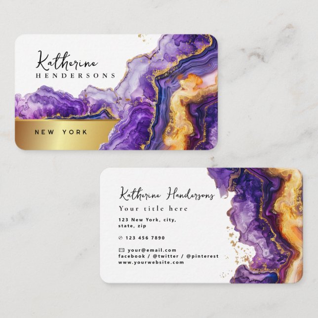 Tarjeta De Visita Foil Purple Agate gold glitter marble Professional (Anverso / Reverso)