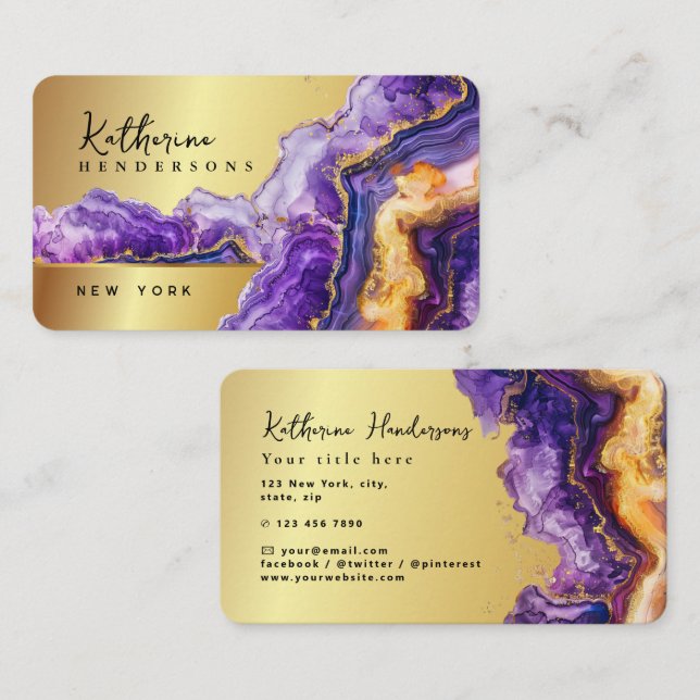 Tarjeta De Visita Foil Purple Agate gold glitter marble Professional (Anverso / Reverso)
