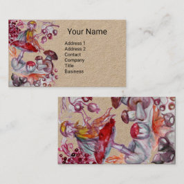 Tarjeta De Visita FOLETA DE MUSHROOMS Red White Floral Fantasy Kraft