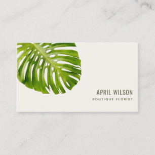 TARJETA DE VISITA FOLIAGE DE MONSTERA LEAF VERDE TROPICAL WATERCOLOR
