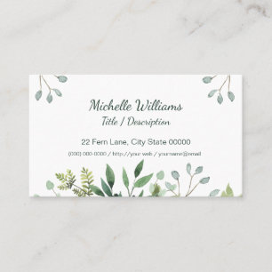 Tarjeta De Visita Foliage Green Leaves Watercolor