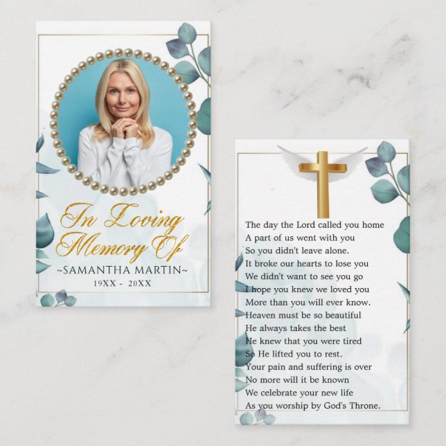 Tarjeta De Visita Foliage Photo Funeral Prayer Card (Anverso / Reverso)