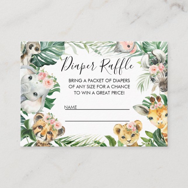 Tarjeta De Visita Foliage Safari Baby Shower Diaper Raffle Insert (Anverso)