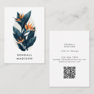 Tarjeta De Visita Foliaje tropical Código QR Botánico Moderno