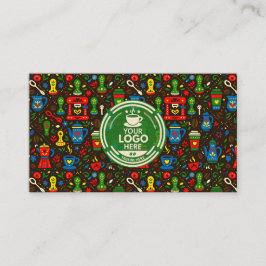 Tarjeta De Visita Folk coffee logo badge with green contact back