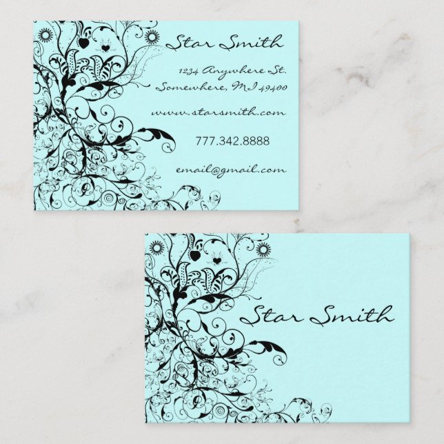 Tarjeta De Visita Folksy Boho Swirls Birds & Flowers Floral (Anverso / Reverso)
