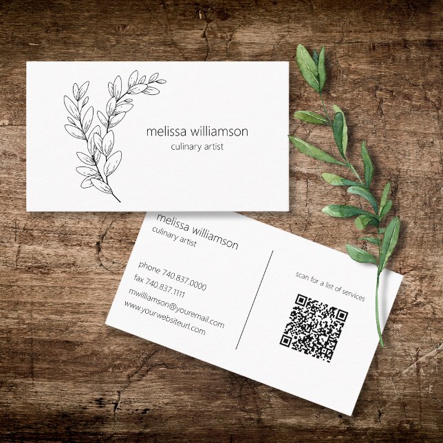 Tarjeta De Visita Follaje minimalista con código QR (Subido por el creador)