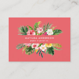 Tarjeta De Visita Follaje moderno de color rosa floral tropical bot