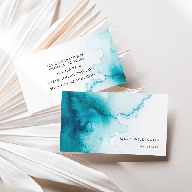 Tarjeta De Visita Fondo acuático azul (Aqua Blue Watercolor Background Business Card)