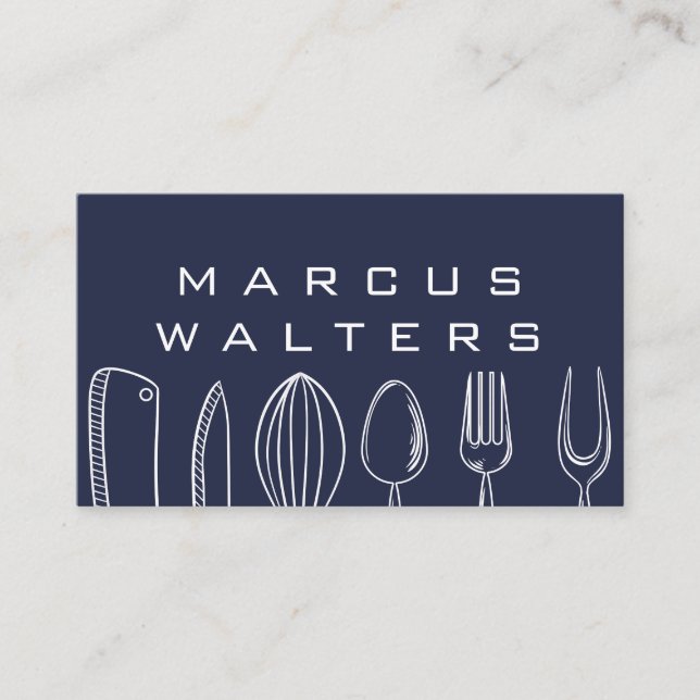 Tarjeta De Visita Fondo azul de la cocina de ilustracion (Anverso)