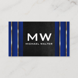 Tarjeta De Visita Fondo azul de oro de lujo   Cuero negro