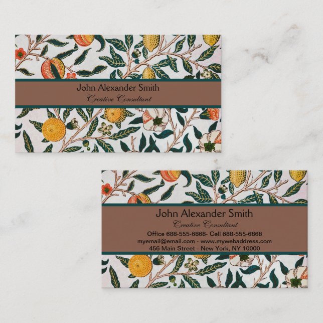 Tarjeta De Visita Fondo Azul Morris Patrón de Pomegrana Antiguo B (Anverso / Reverso)