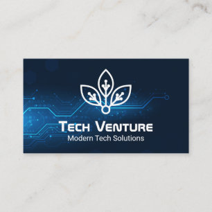 Tarjeta De Visita Fondo Azul tecnológico   Logo de Techie
