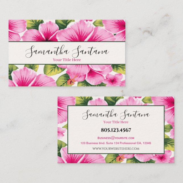 Tarjeta De Visita Fondo blanco de flores para Hibiscus (Anverso / Reverso)