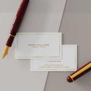 Tarjeta De Visita Fondo blanco simple de borde dorado, código QR