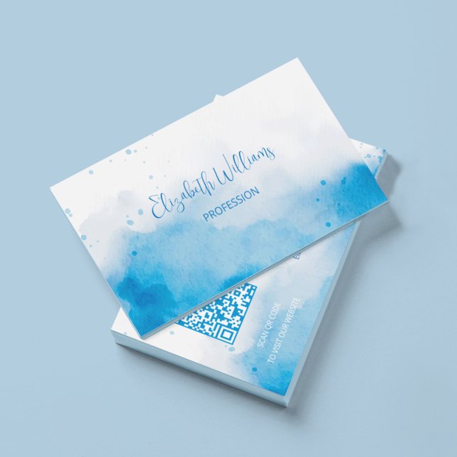 Tarjeta De Visita Fondo de acuarela azul de código QR (Subido por el creador)