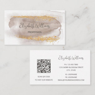 Tarjeta De Visita Fondo de acuarela de oro neutro de código QR