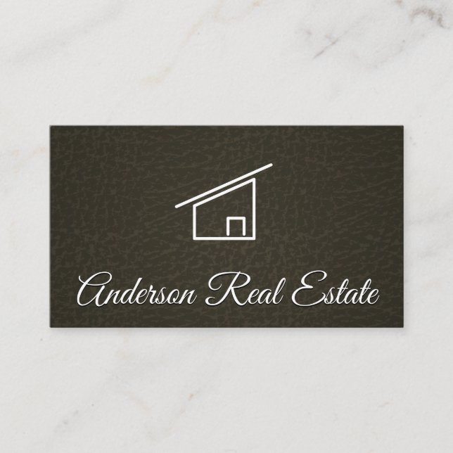 Tarjeta De Visita Fondo de cuero | Realtor | Icono de inicio (Anverso)
