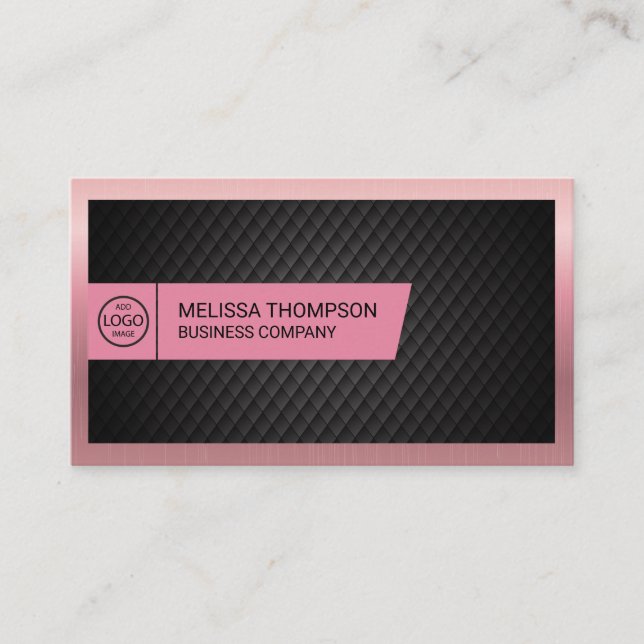 Tarjeta De Visita Fondo de inclinación negra | Borde metálico rosa (Anverso)