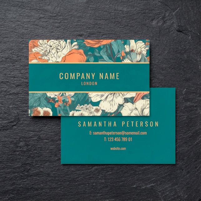 Tarjeta De Visita Fondo de las flores, borde dorado (Flower background, gold border business card.)
