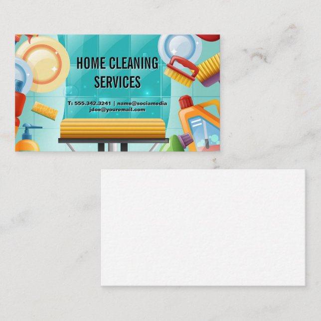 Tarjeta De Visita Fondo de las herramientas de limpieza | House Maid (Anverso / Reverso)