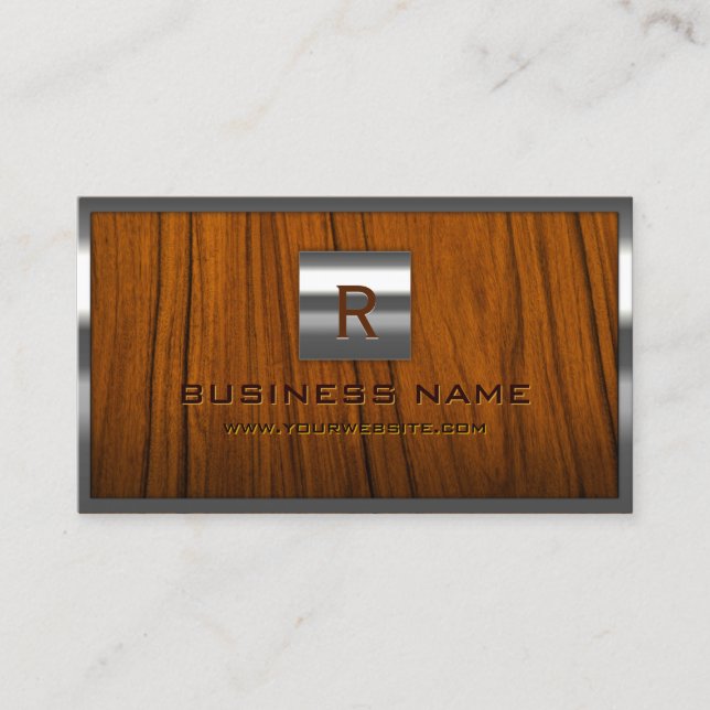 Tarjeta De Visita Fondo de madera monograma Metalizado profesional (Anverso)