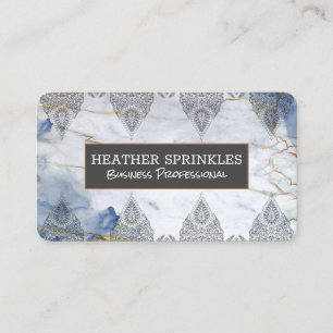 Tarjeta De Visita Fondo de mármol azul dorado   Patrón ornado