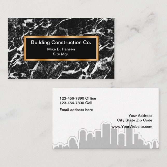 Tarjeta De Visita Fondo De Mármol De Construcción Clásica (Anverso / Reverso)