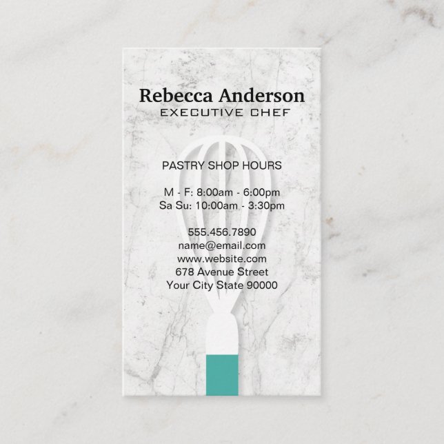 Tarjeta De Visita Fondo de Mármol Whisk | Chef (Anverso)