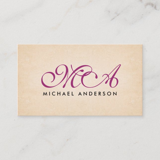 Tarjeta De Visita Fondo de papel de escritura elegante de monograma  (Anverso)