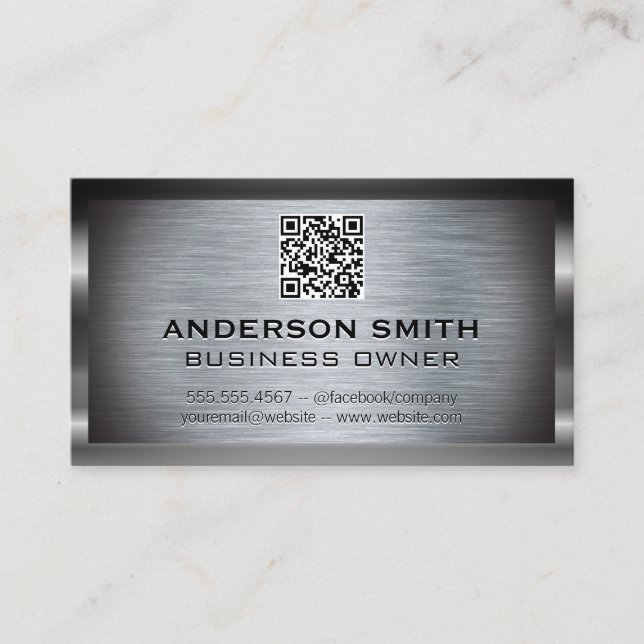 Tarjeta De Visita Fondo de pincel metálico | Código QR (Anverso)