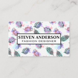 Tarjeta De Visita Fondo del patrón de la pluma de Boho