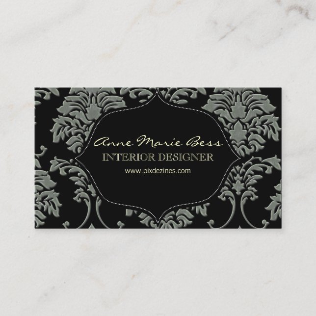 Tarjeta De Visita Fondo Faux Silver / Slate Damask / DIY (Anverso)
