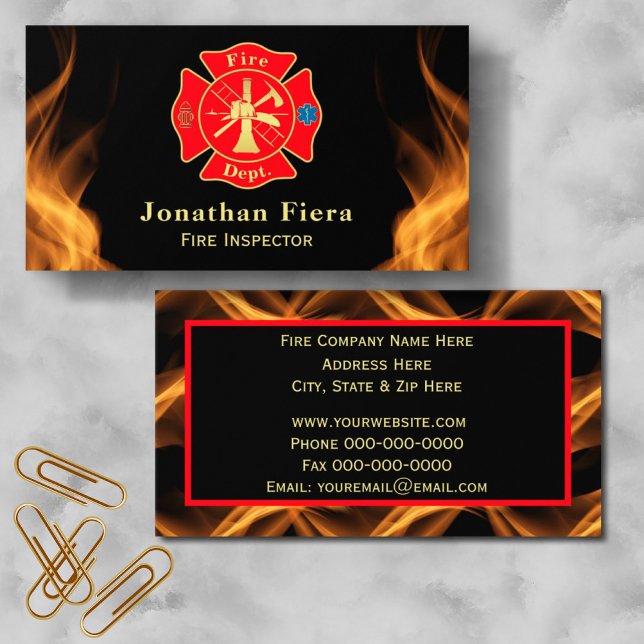 Tarjeta De Visita Fondo feroz con el emblema del bombero del departa (Subido por el creador)