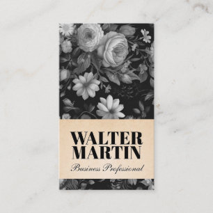 Tarjeta De Visita Fondo floral elegante blanco negro