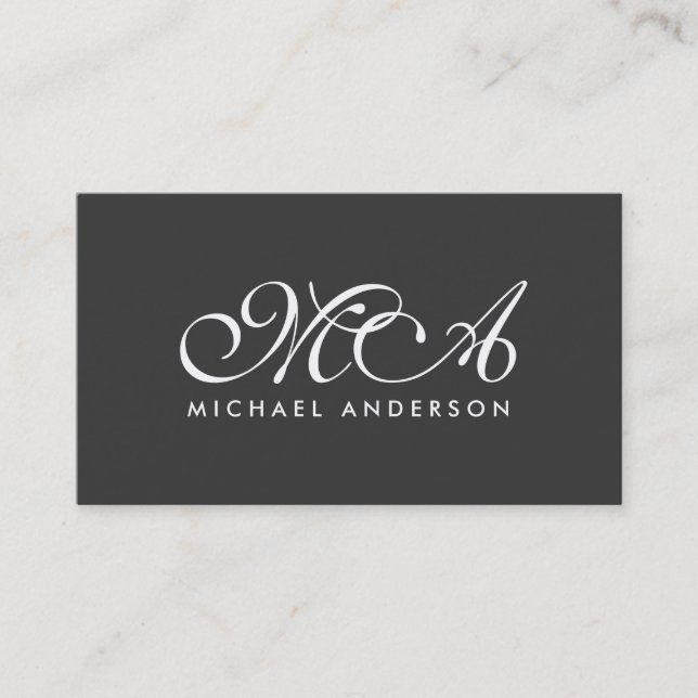 Tarjeta De Visita Fondo gris de la escritura elegante del monograma  (Anverso)