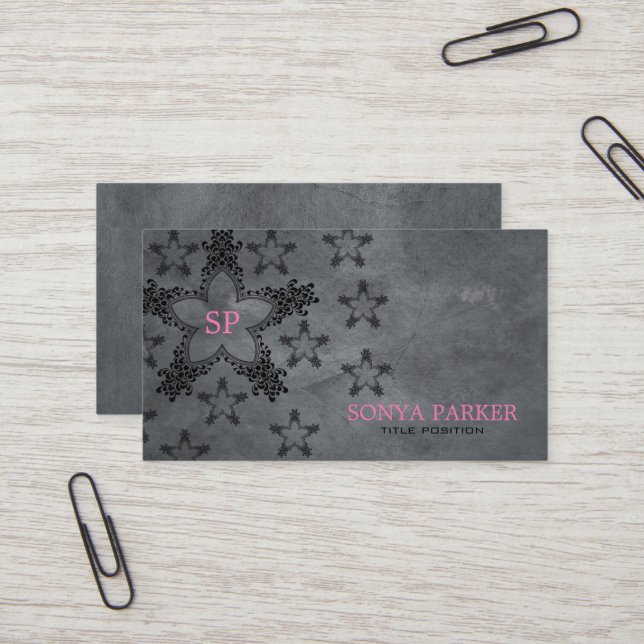 Tarjeta De Visita Fondo gris de las estrellas negras (Anverso/Reverso In Situ)