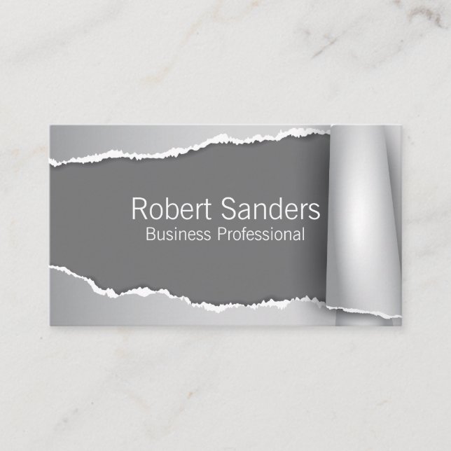 Tarjeta De Visita Fondo gris del papel desgarrado (Anverso)
